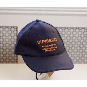 Burberry Navy Blue Logo Orange Lettering Cotton Baseball Cap (Size M)